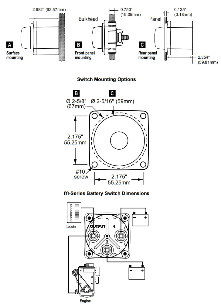 BLUE SEA SYSTEMS 6007 m Series Selector Battery Switch