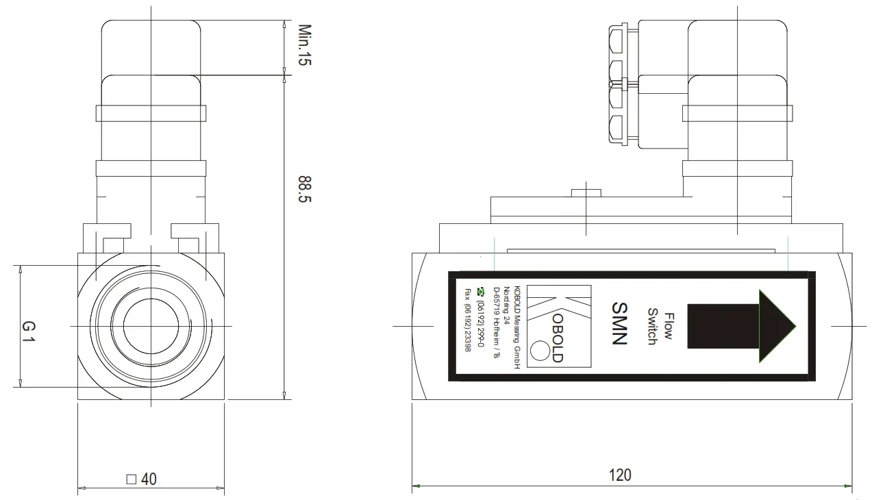 KOBOLD SMN Displacer Flow Switch - Dimensions