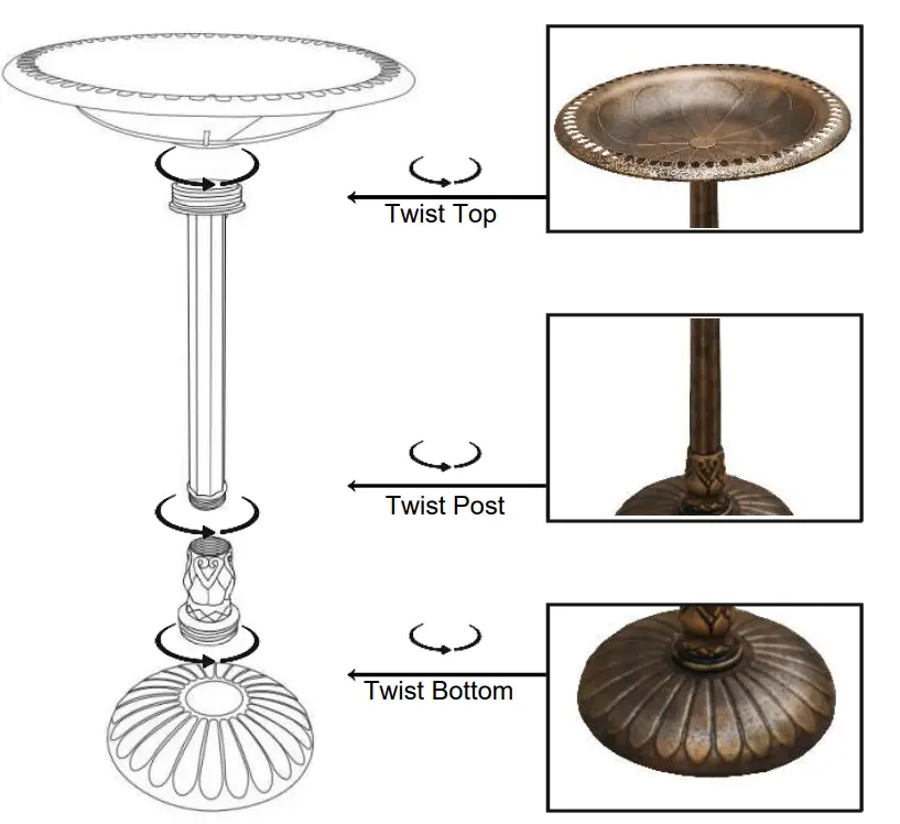 XBRAND BB3363GN Flower Design Birdbath - parts 2
