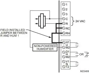 Typical hookup of non-powered humidifier