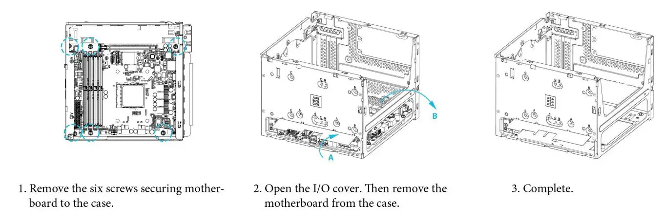 ASRock DeskMeet X300 Series Compact PC Installation Guide - How to Remove the Motherboard from the Case