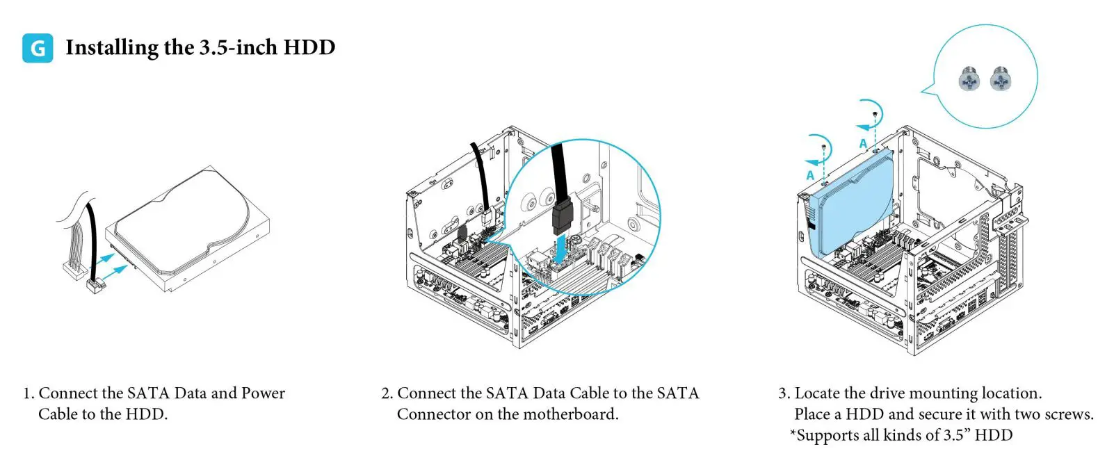 ASRock DeskMeet X300 Series Compact PC Installation Guide - Installing the 3.5 inch HDD