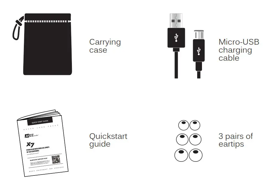 MEE audio X7 Bluetooth Wireless Sports - PACKAGE CONTENTS