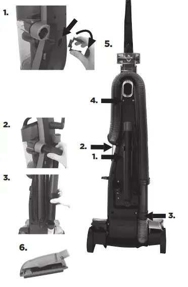 Attach vacuum hose, clips & tools
