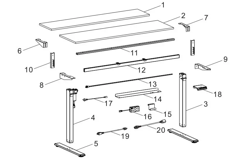 FLEXISPOT EF1B-5528B Duplex Standing Desk Installation Guide - Diagram of Components
