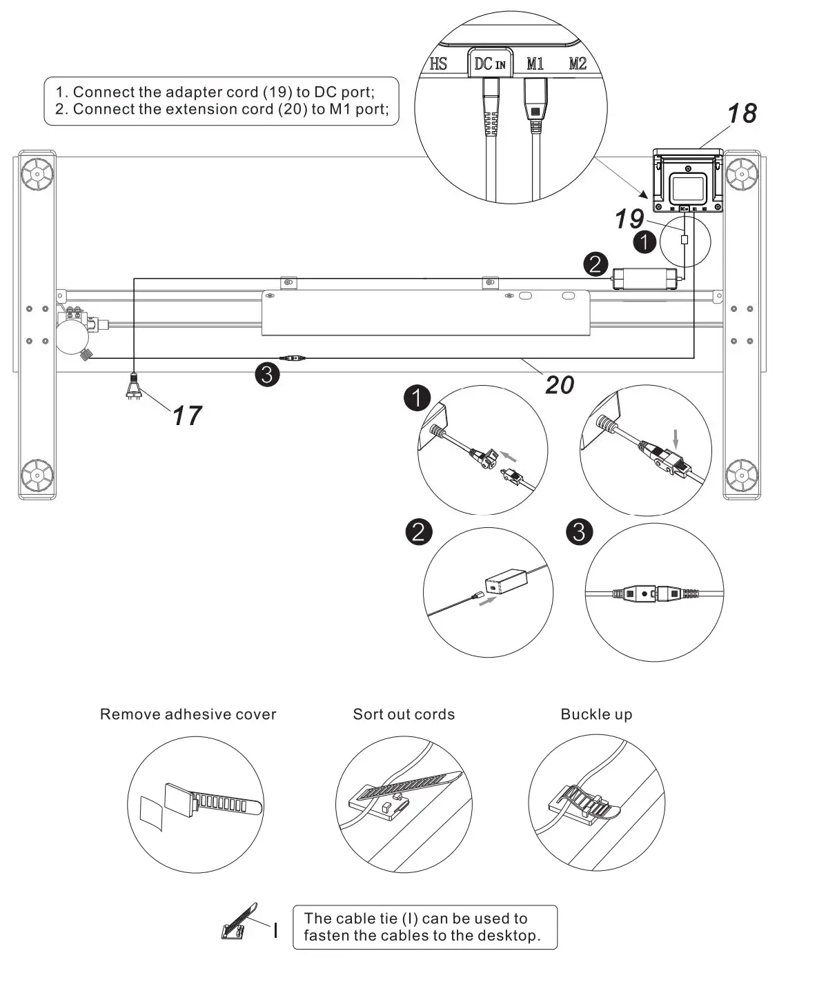 FLEXISPOT EF1B-5528B Duplex Standing Desk Installation Guide - Install and Manage power Cord