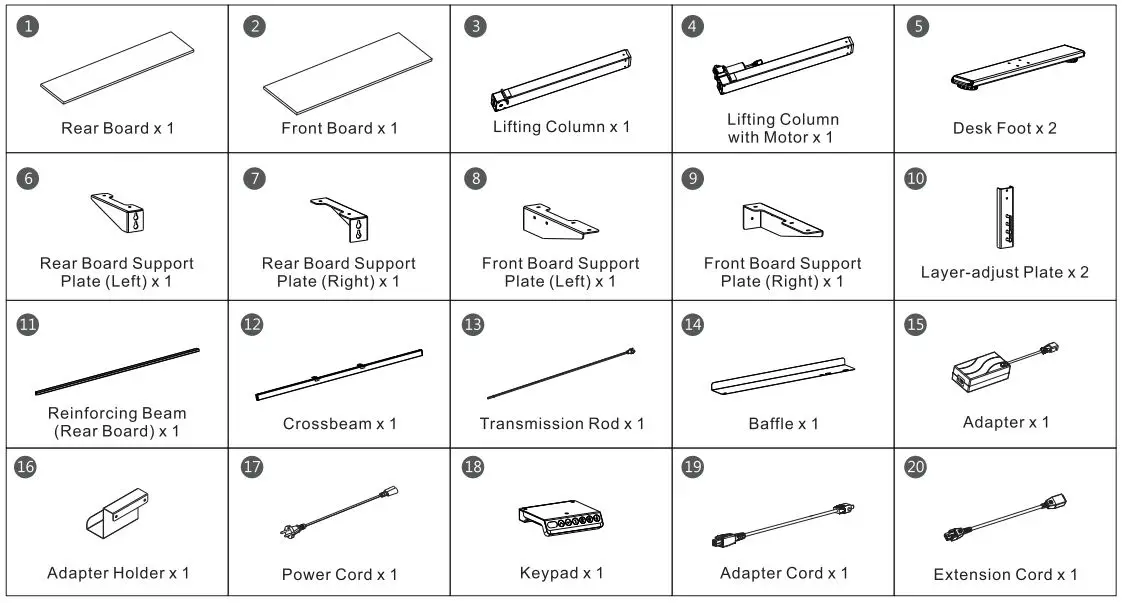 FLEXISPOT EF1B-5528B Duplex Standing Desk Installation Guide - Parts Included