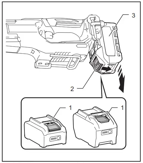 makita DA001G Cordless Angle Drill - Installing or removing battery