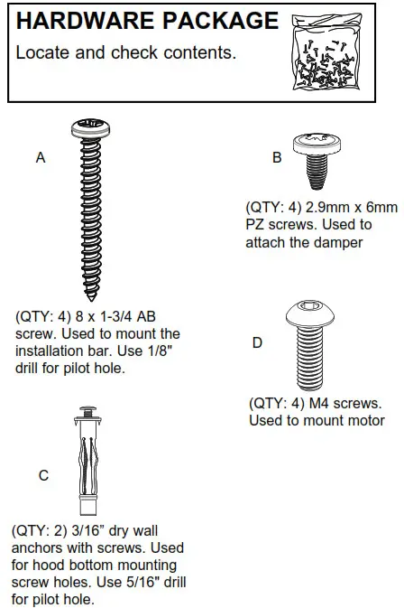 CAFE CVW9304 Vented Range Hoods- HARDWARE PACKAGE
