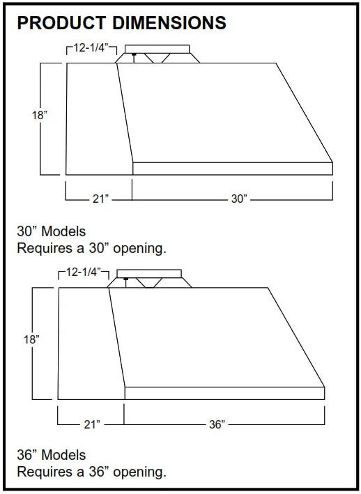 CAFE CVW9304 Vented Range Hoods- PRODUCT DIMENSIONS