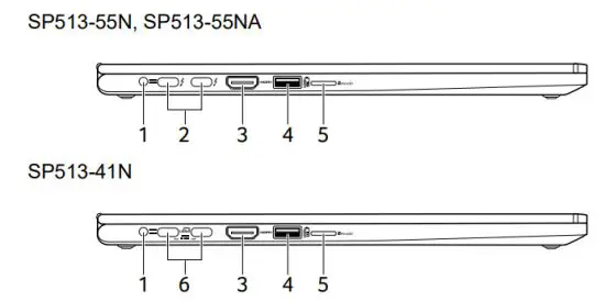 acer SP513 55N Spin 5 Convertible Touch Screen Laptop - Left view