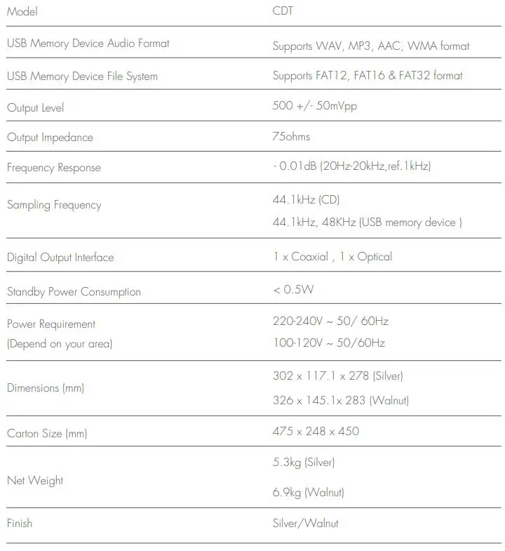LEAK CD Player With Usb - Specifications