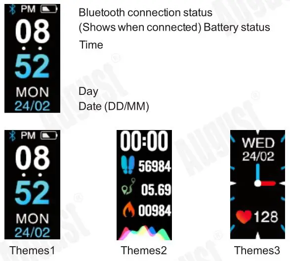 AUDAR Smart Healthcare Wristband - Time and Date (Default Display)