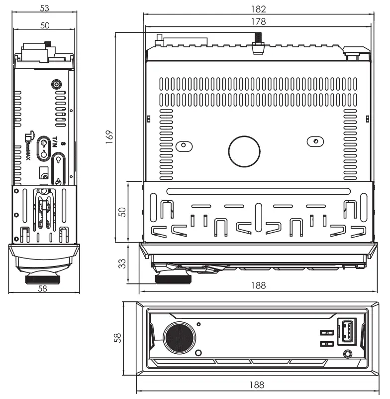 Nakamichi NQ821B CD Receiver - Dimensions