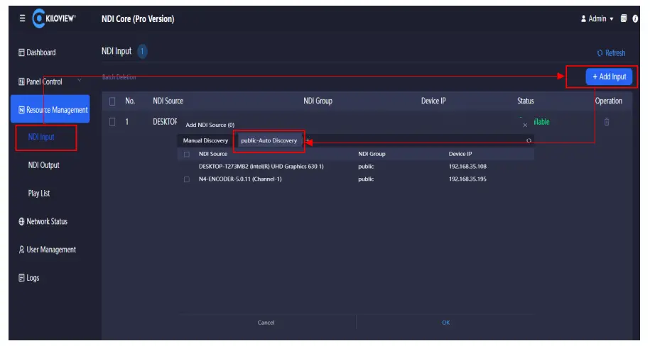 Add NDI input sources