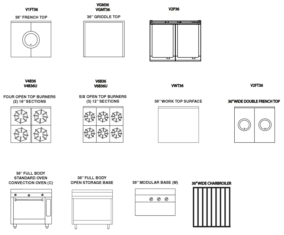 VULCAN V1FT36S NAT V Series Natural Gas Heavy Duty Range - WIDE RANGES