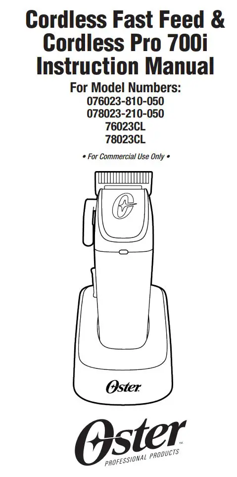 Oster 76023CL Cordless Fast Feed and Cordless Pro 700i Instruction Manual