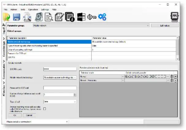 WM SYSTEMS WM-E2SL Modem - Connection to the modem (via RS232 port).