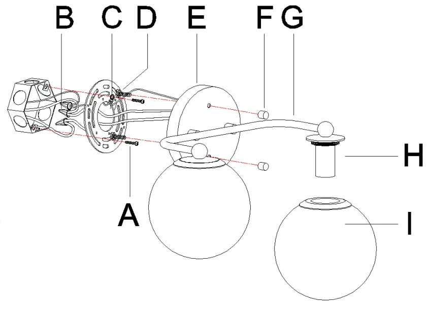 ZEVNI A04691 14.6-Inch 2-Light Gold and Black with Seeded Glass Modern-Contemporary Vanity Light - PARTS