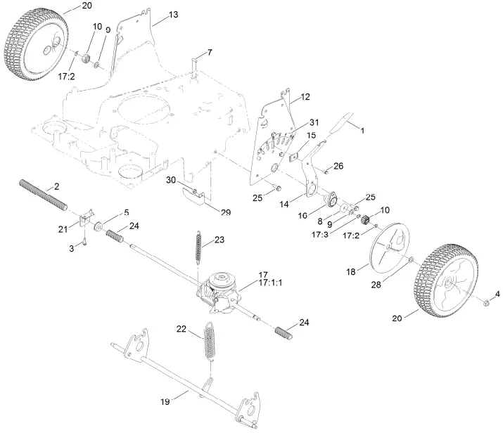 Rear Wheel and Height-of-Cut Assembly