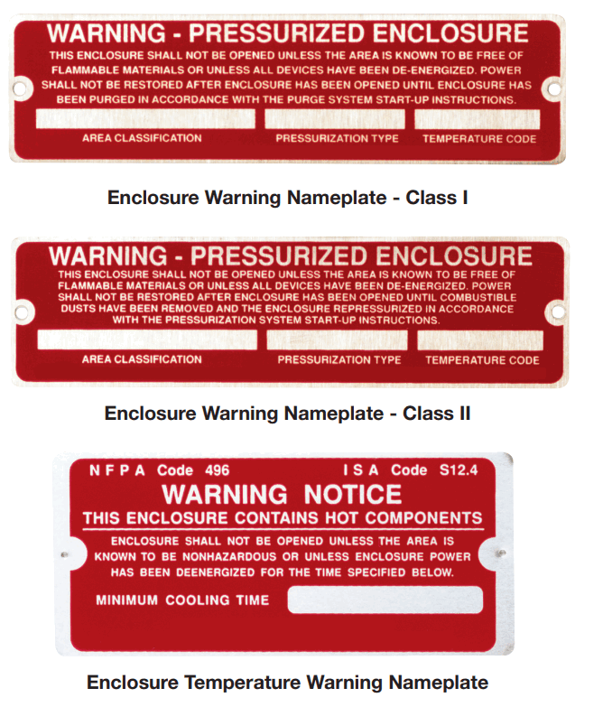 nVent Series 1001A Type Y or Z Pressurization Purging Kits - Enclosure Warning