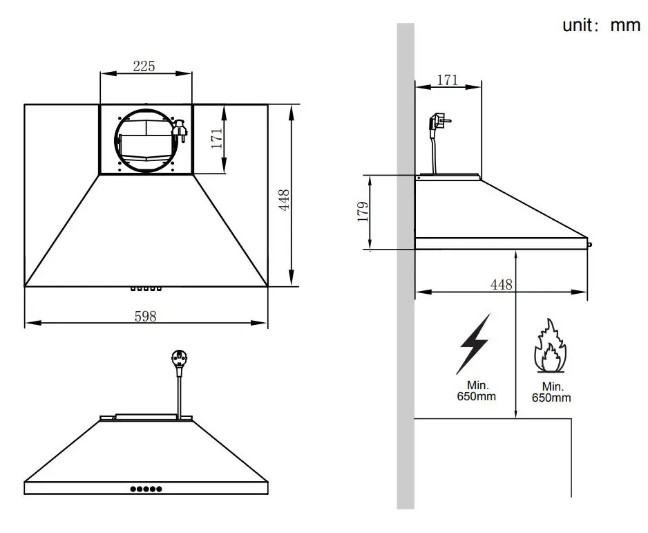 comfee 330155 Canopy Rangehood User Guide - DIMENSIONS