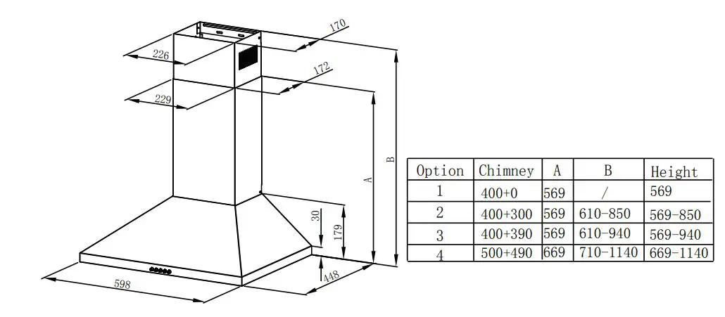 comfee 330155 Canopy Rangehood User Guide - DIMENSIONS