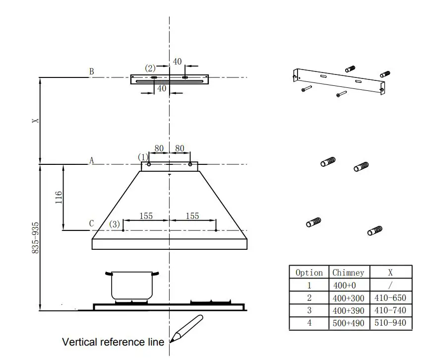 comfee 330155 Canopy Rangehood User Guide - WALL DRILLING AND BRACKET FIXING