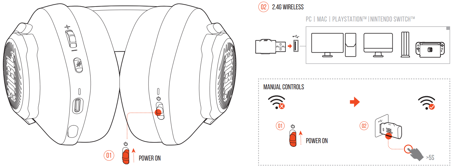 JBL Quantum 350 Wireless PC gaming Headset - POWER ON & CONNECT