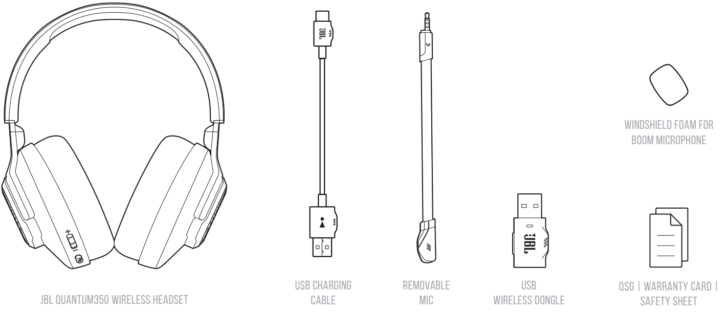 JBL Quantum 350 Wireless PC gaming Headset - WHAT'S IN THE BOX