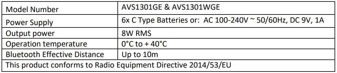 DAEWOO Bluetooth Karaoke Machine User Manual - Technical Specification