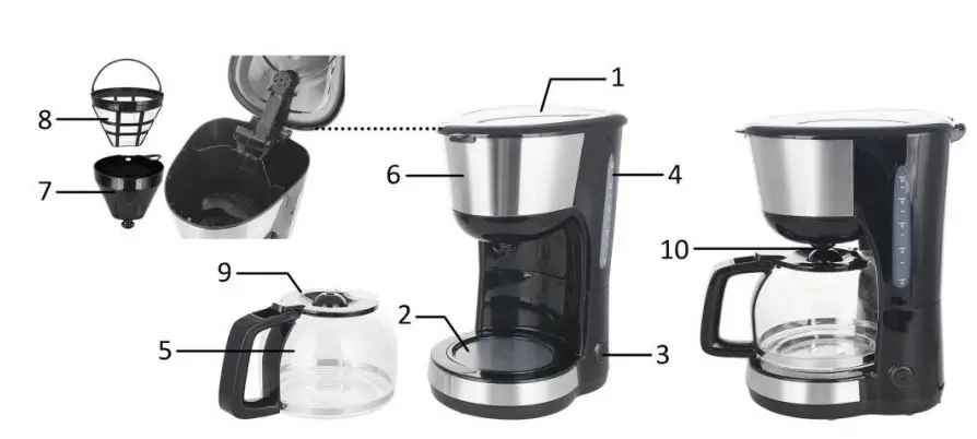 emerio CME-122933 Coffee Maker Machine Instruction Manual - PARTS DESCRIPTION
