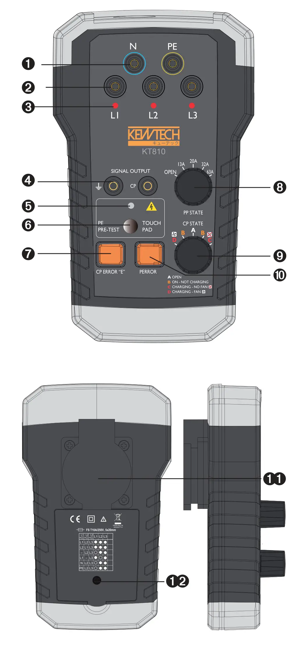 KEWTECH KEWEVSE Testing Charger Adapter - Operation Elements And Connectors