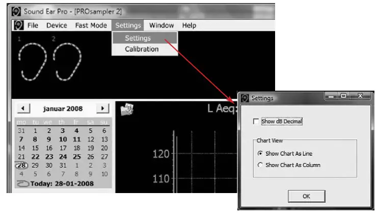 SoundLOG SoundEar II Logbook Measures Sound-SETTINGS