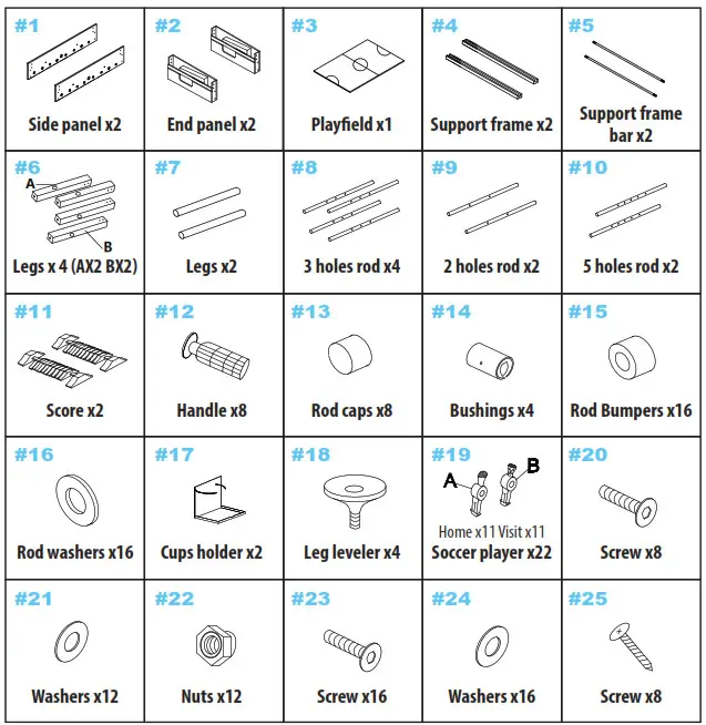 serenelife SLFSBLT75N 48 Inch Competition Sized Foosball Table- PARTS LIST