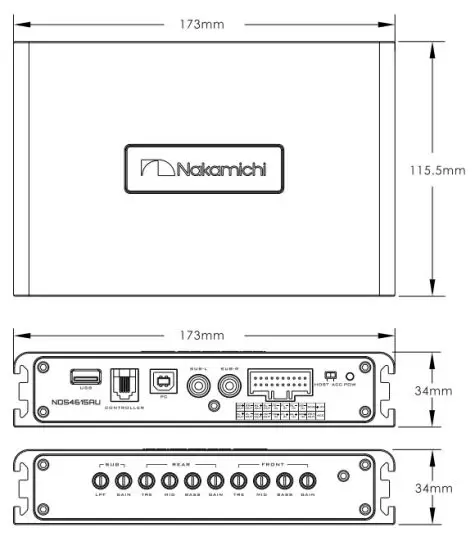 Nakamichi NDS4615AU Digital Sound Amplifier - PEODUCT DIMENSIONS