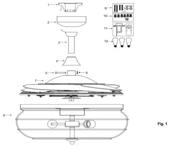FANAWAY 1383222983 Ceiling Fan - PARTS LIST