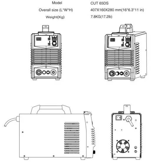 YESWELDER CUT 65DS Air Plasma Cutter - Size and weight