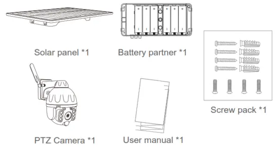 tuya Solar Battery Powered PTZ Alert Camera - Packing list