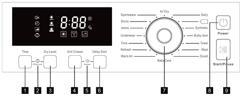 kogan KAG8HTPPDYA 8Kg Heat Pump Dryer - Control panel