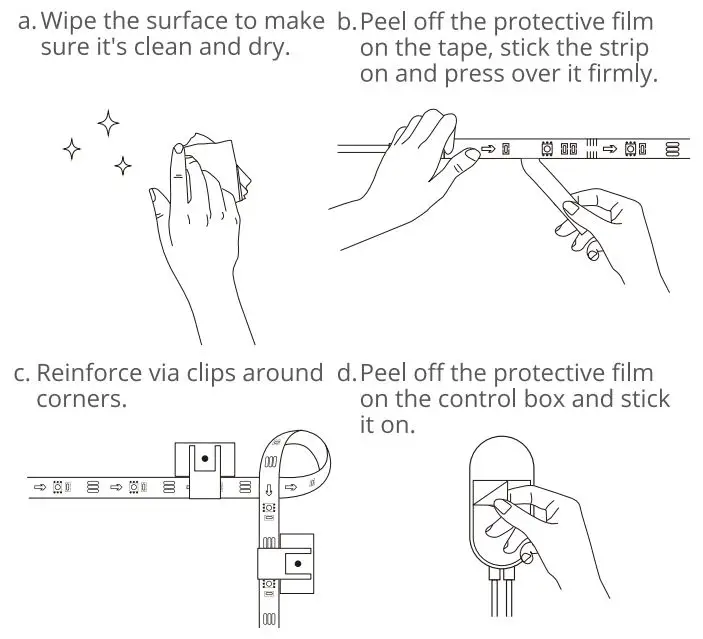 Govee H6146 RGBIC Gradient Smart LED Strip Lights User Manual - Installing Steps