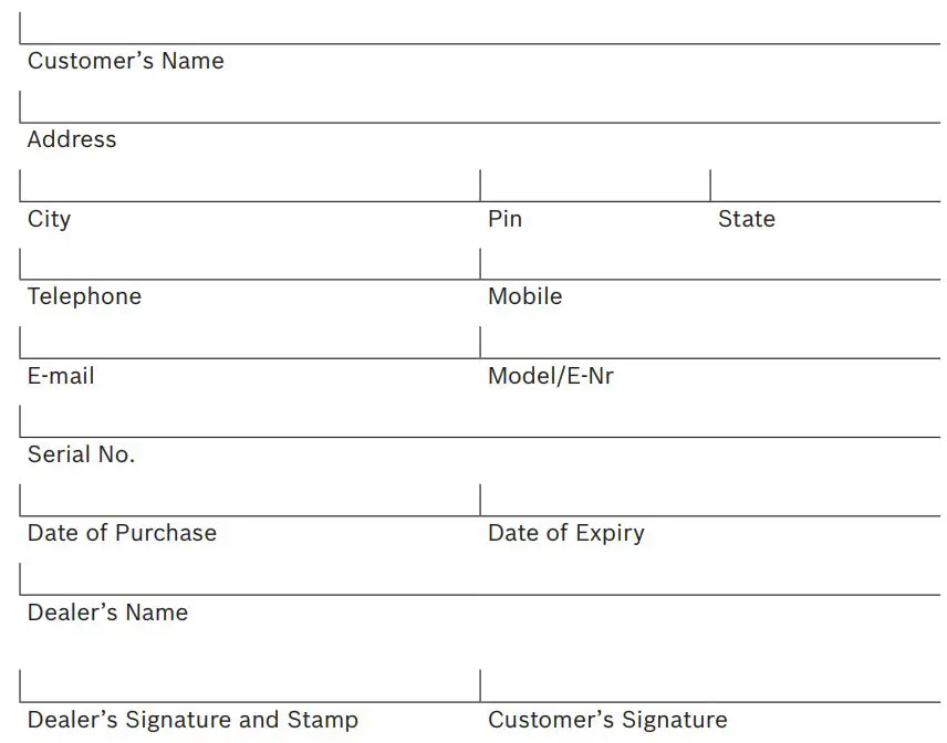 BOSCH Mixer Grinder Instruction Manual - WARRANTY CARD