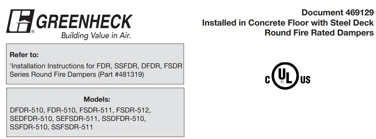 GREENHECK DFDR-510 Round Fire Rated Dampers Instructions