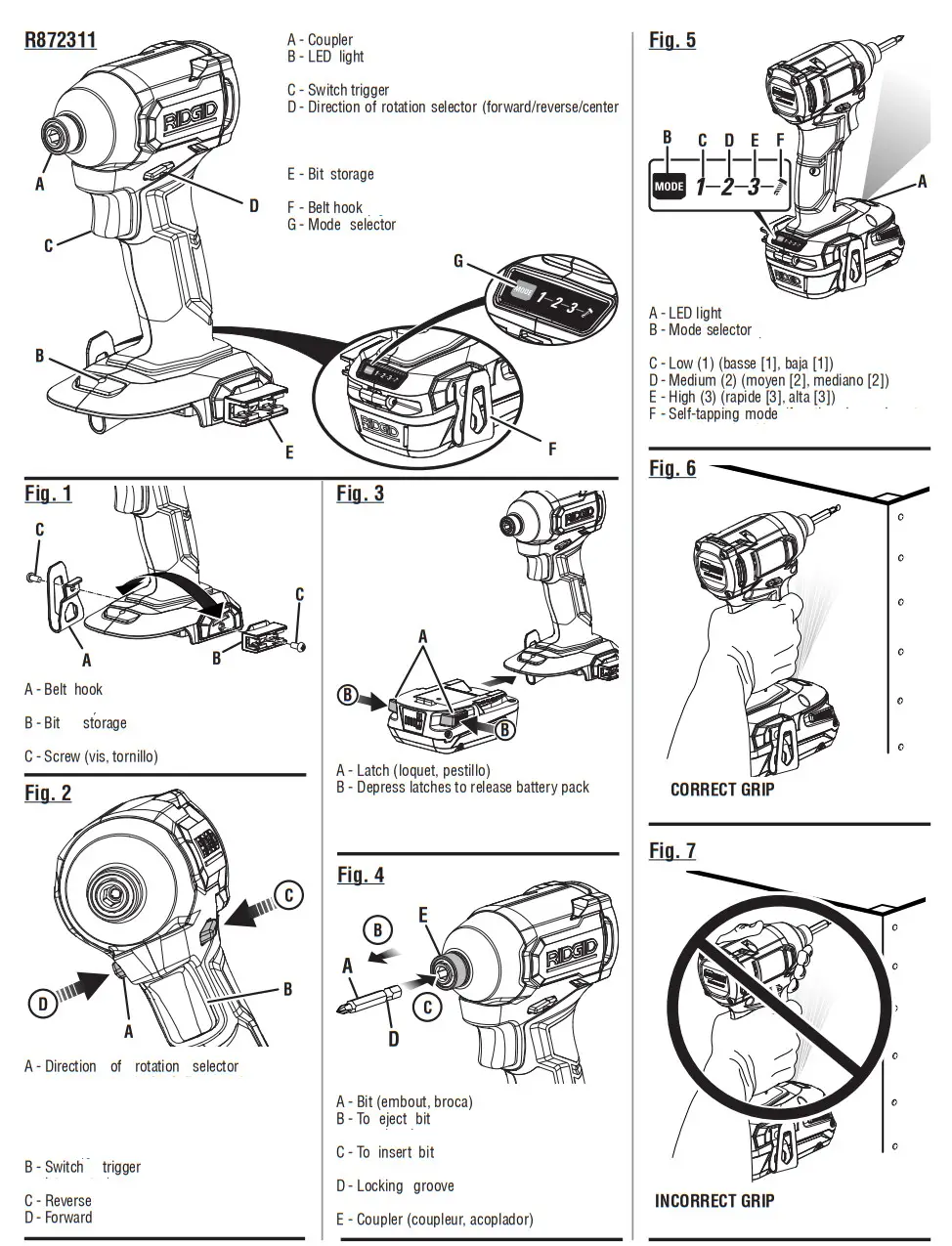 RIDGID R872311 18 V Subcompact 4-Mode Impact Driver - Figure 1