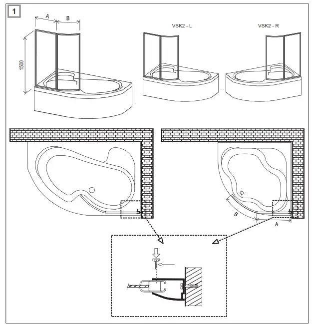 RAVAK VSK 2 Rosa Supernova Movable Two-Part Framed Bathtub Screen - 1