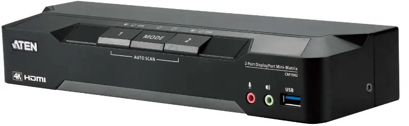 ATEN CM1942 2-Port 4K DisplayPort Dual Display Mini-Matrix Boundless KVM Switch