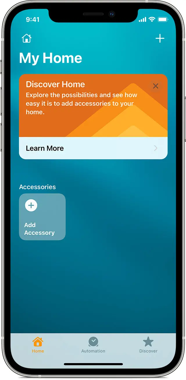 The Home app screen on iOS showing the Add Accessory tile