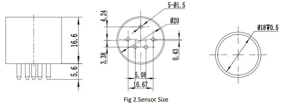Winsen MH-441D-LOW NDIR Infrared CO2 Gas Sensor - Structure Size