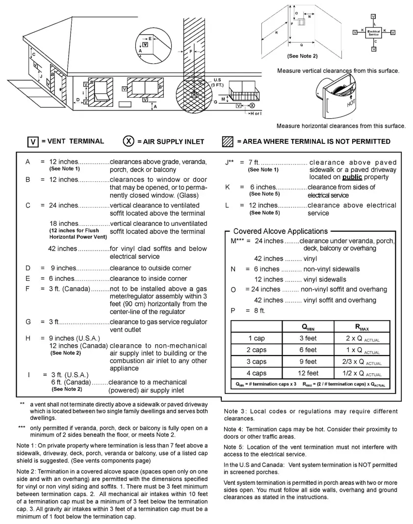 Ortal Wilderness Traditional 36-42 Fireplace - Horizontal Termination Clearance Diagram