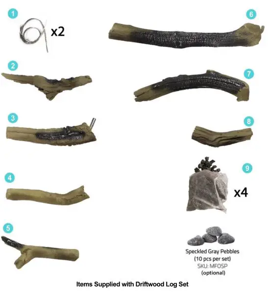 Ortal Wilderness Traditional 36-42 Fireplace - Items Supplied with Driftwood Log Set
